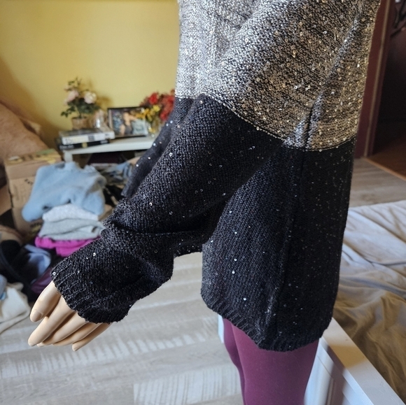 Belldini Scoop Neck Block Color Sparkly Sweater - Picture 7 of 13